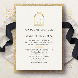 Modern Monogram Arch Wedding Foil Invitation