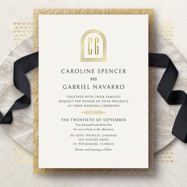 Modern Monogram Arch Wedding Foil Invitation (Creator Uploaded)