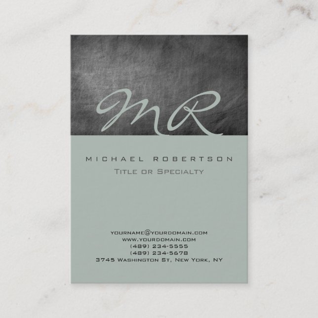 Modern Monogram Ash Grey Chalkboard Business Card (Front)