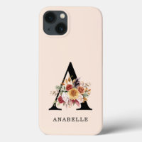 Modern Monogram Autumn  Fall Watercolor Florals 