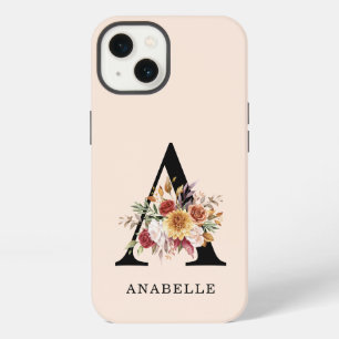 Modern Monogram Autumn Fall Watercolor Florals iPhone 13 Case