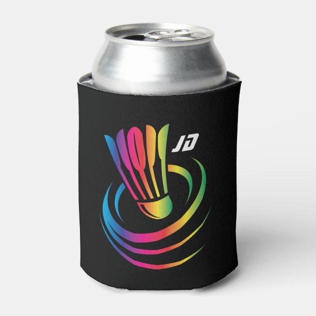 Modern Monogram Badminton Shuttlecock Can Cooler (Can Front)