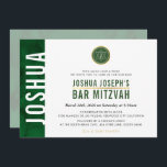 MODERN MONOGRAM BAR MITZVAH side bar green gold Invitation<br><div class="desc">by kat massard >>> kat@simplysweetPAPERIE.com <<< A trendy invitation design for your child's BAR MITZVAH Setup as a template it is simple for you to add your own details, or hit the customise button and you can add or change text, fonts, sizes etc TIP :: 1. To change/move graphics /...</div>