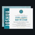 MODERN MONOGRAM BAR MITZVAH side bar teal blue Invitation<br><div class="desc">by kat massard >>> kat@simplysweetPAPERIE.com <<< A trendy invitation design for your child's BAR MITZVAH Setup as a template it is simple for you to add your own details, or hit the customise button and you can add or change text, fonts, sizes etc TIP :: 1. To change/move graphics /...</div>