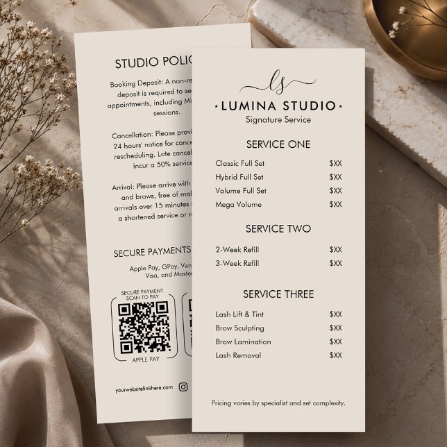 Modern Monogram Beauty Price List Sand Service Menu (Modern Monogram Beauty Price List Sand Service Menu
)