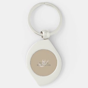 Modern Monogram Beige Grey Simple Elegant Name Key Ring
