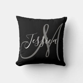 Modern Monogram Black and Gray Cushion
