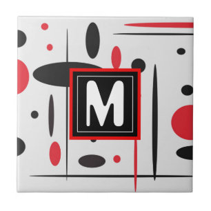 Modern Monogram Black and Red Ceramic Tile