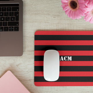 Modern Monogram Black and Red Stripes Mouse Pad