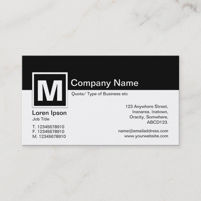 Modern Monogram - Black and White Business Card (Front)