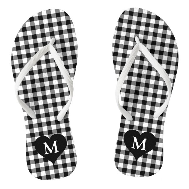 Modern Monogram Black And White Checks Jandals (Footbed)
