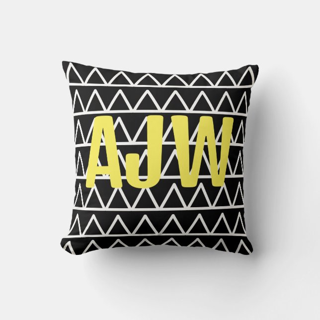 Modern Monogram Black and White Geometric Cushion (Front)