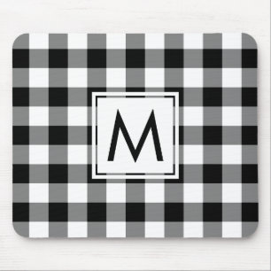Modern Monogram Black and White Gingham Pattern Mouse Pad