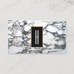 Modern Monogram, Black and White Marble, Stone Business Card