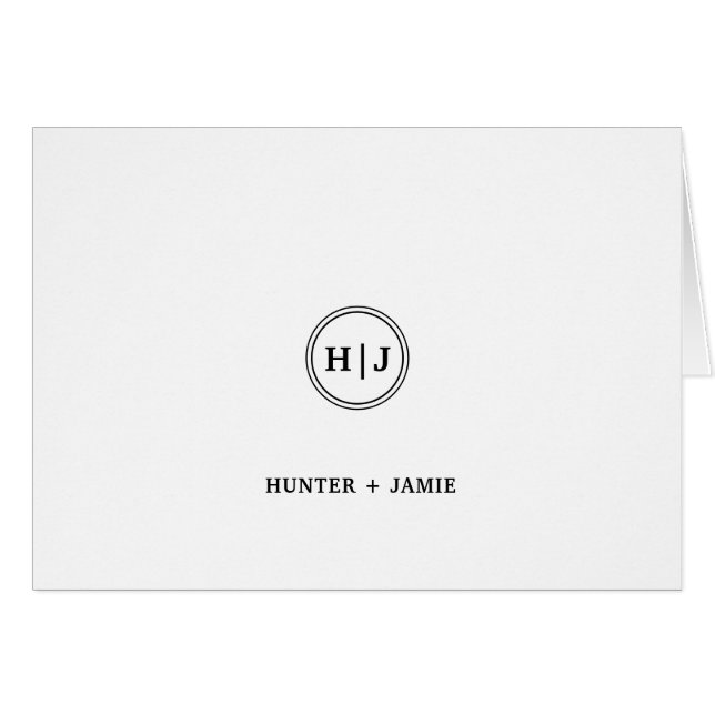 Modern Monogram Black and White Note Card (Front Horizontal)