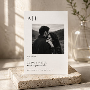 Modern Monogram Black and White Photo Save The Date