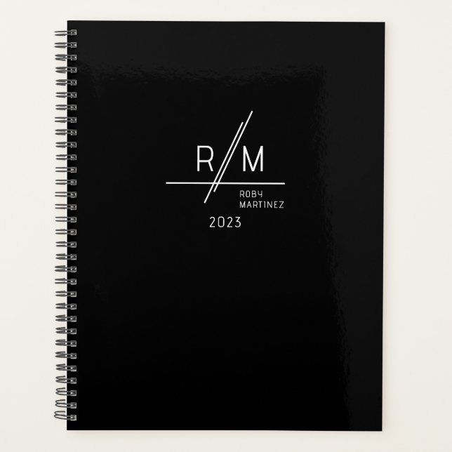 Modern Monogram Black and White  Planner (Front)