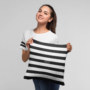 Modern Monogram Black and White Stripes Cushion