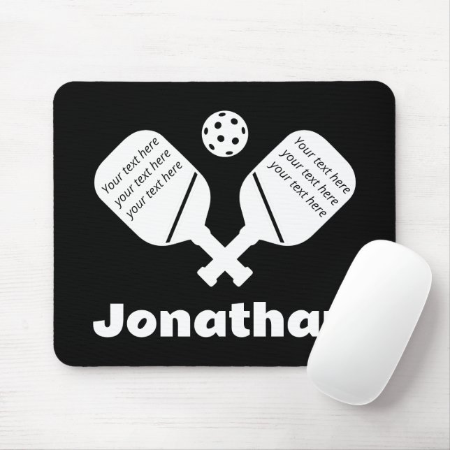 Modern monogram black and white trendy Pickleball Mouse Pad (With Mouse)