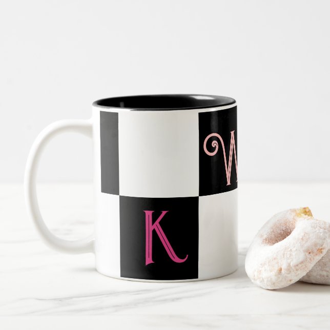 Modern Monogram Black and White Two-Tone Coffee Mug (With Donut)