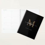 Modern Monogram Black Gold Elegant Script Name Planner<br><div class="desc">Modern Black Gold Monogram Elegant Script Name Planner</div>