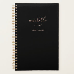 Modern Monogram Black Gold Script Monthly Weekly  Planner