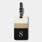 Modern Monogram Black Gold Stripe Luggage Tag