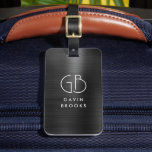Modern Monogram Black Grey Brushed Glam Metallic Luggage Tag<br><div class="desc">Elegant Modern Monogrammed Black Grey Brushed Metallic Bag Tag</div>