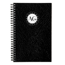 Modern Monogram Black Leather Spiral Notebook