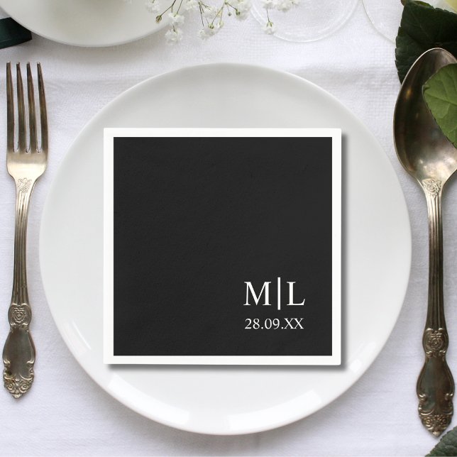 Modern Monogram Black Minimalist Custom Wedding Napkin (Creator Uploaded)