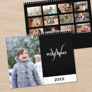 Modern Monogram Black Photo Calendar