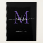 Modern Monogram Black Purple Girly Script 2021 Planner<br><div class="desc">Modern Monogram Black Purple Violet Girly Elegant Stylish Script Name 2021 Planner</div>