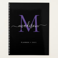 Modern Monogram Black Purple Girly Script 2021