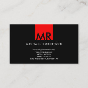 Modern Monogram Black Red Clean Business Card
