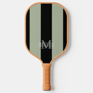 Modern Monogram Black   Sage Green Stripe Pickleball Paddle