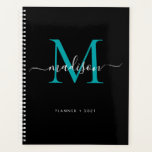 Modern Monogram Black Teal Green Girly Script 2021 Planner<br><div class="desc">Modern Monogram Black Teal Green Girly Elegant Stylish Script Name 2021 Planner</div>
