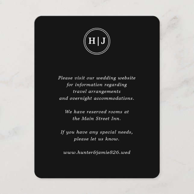 Modern Monogram Black Wedding Enclosure Card (Front)