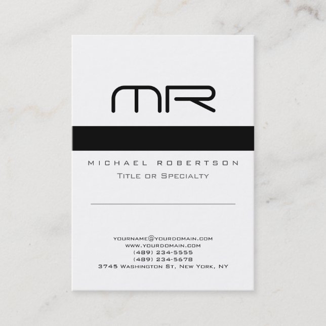 Modern Monogram Black White Clean Business Card (Front)