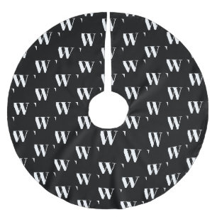 Modern monogram black white custom initial letter brushed polyester tree skirt