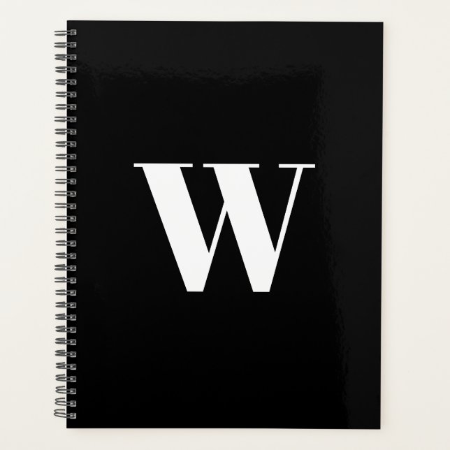 Modern monogram black white custom initial letter  planner (Front)