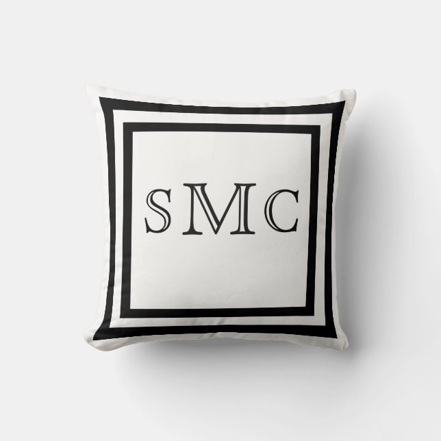 Modern MONOGRAM Black white elegant script Cushion (Front)