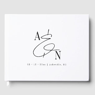 Modern Monogram Black White Elegant Wedding Guest Book