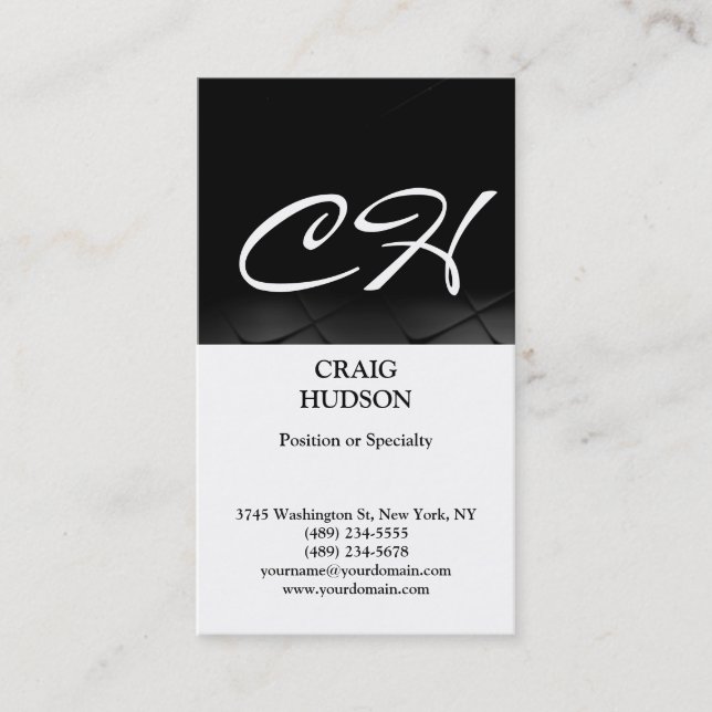 Modern Monogram Black White Grey Business Card (Front)