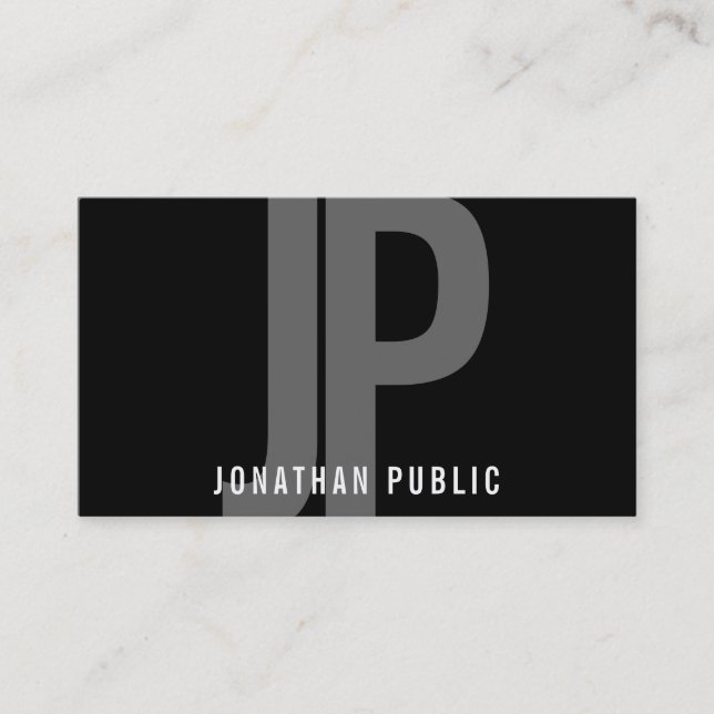 Modern Monogram Black White Minimalist Template Business Card (Front)