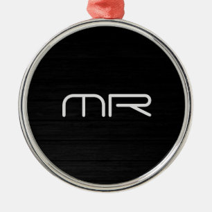 Modern Monogram Black White Name Initials Metal Tree Decoration