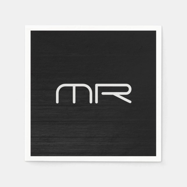Modern Monogram Black White Name Initials Napkin (Front)