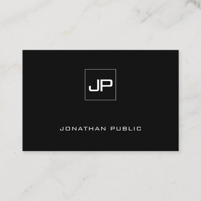 Modern Monogram Black White Plain Professional Business Card (Front)