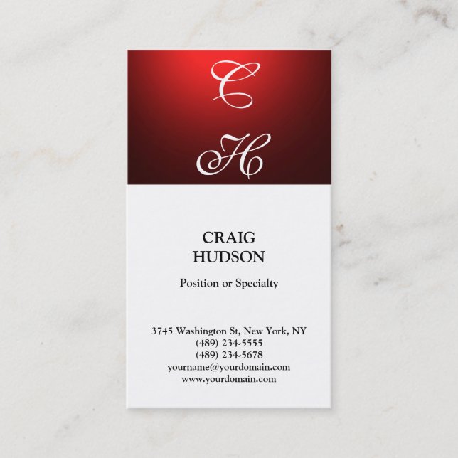 Modern Monogram Black White Red Business Card (Front)