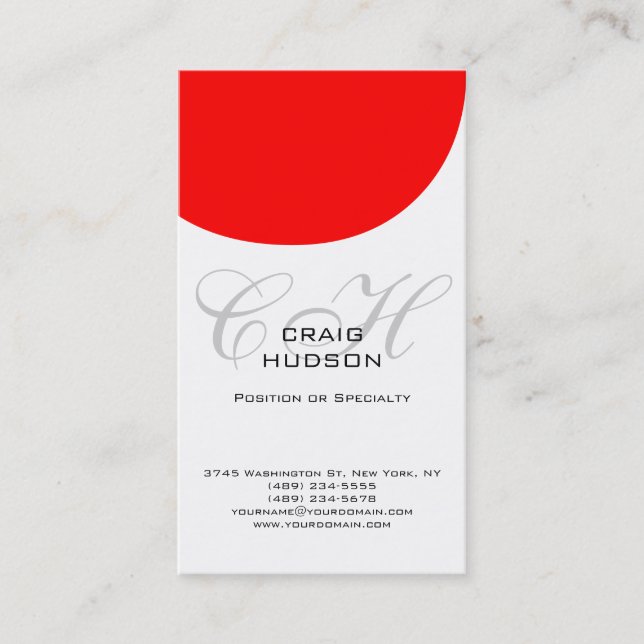 Modern Monogram Black White Red Business Card (Front)
