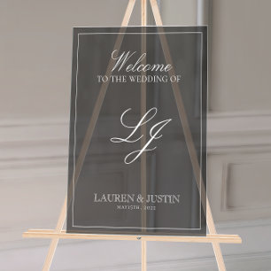 Modern Monogram Black & White Script Welcome Acrylic Sign